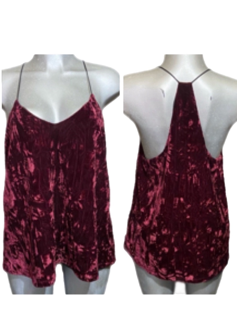 Lumiere Crushed Velvet Cami Camisole Tank Top V Neck Burgundy Size Large Gothic